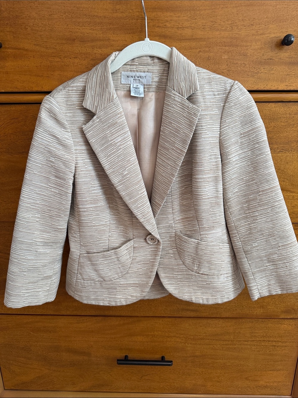 Nine West Beige/Cream Textured Single-Button Blazer